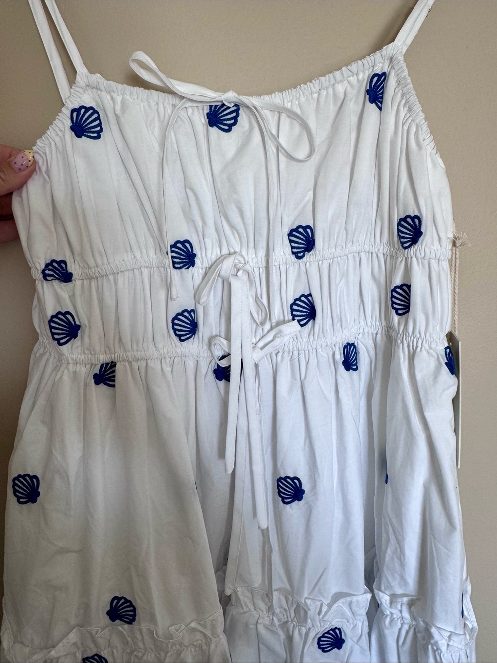 Joie White Midi Dress with Blue Shell Motif - Picture 9 of 10